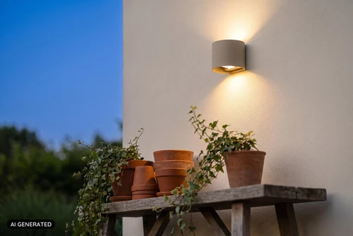 Lucide ARMIN - Foco de pared / Lámpara de pared Baño - LED Regul. - CCT - 2x3,5W 2200K/3000K - IP54 - Taupe - Essential - AI 1